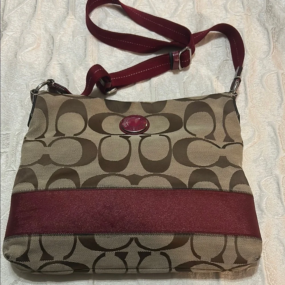Coach Signature Crossbody Bag - Brown and Red